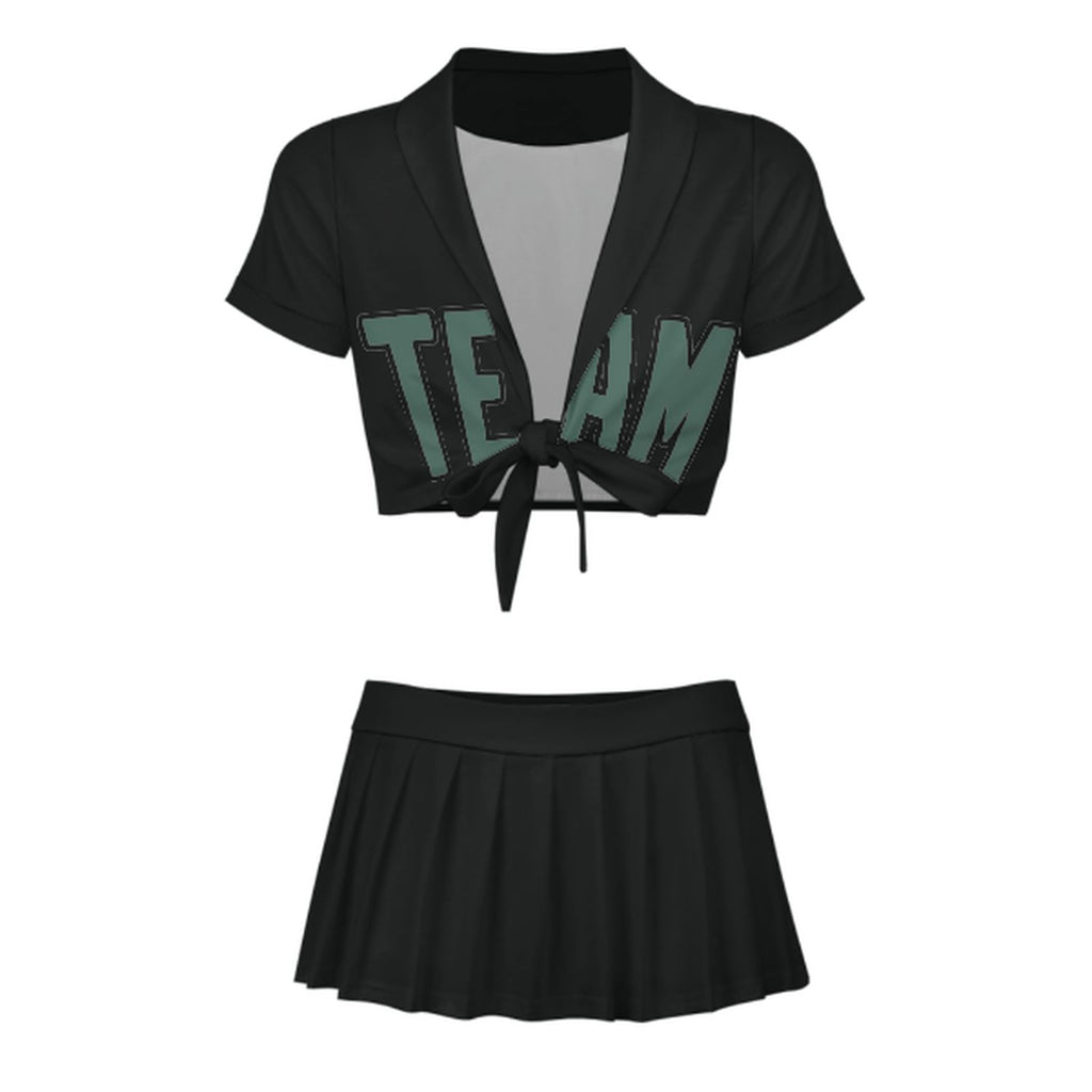 Custom Black Blue Green Cheerleading Uniform Set