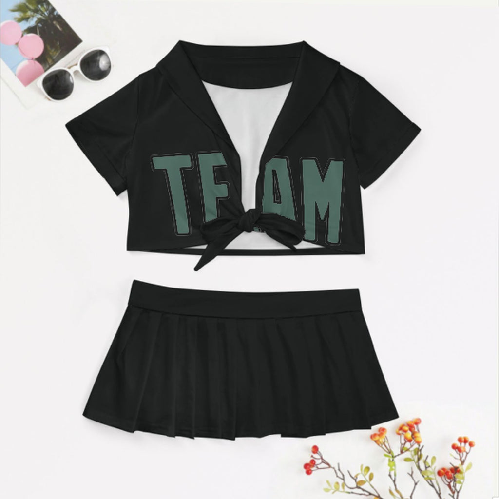 Custom Black Blue Green Cheerleading Uniform Set
