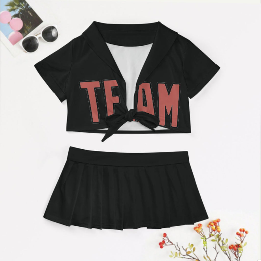 Custom Black Copper Rose Cheerleading Uniform Set