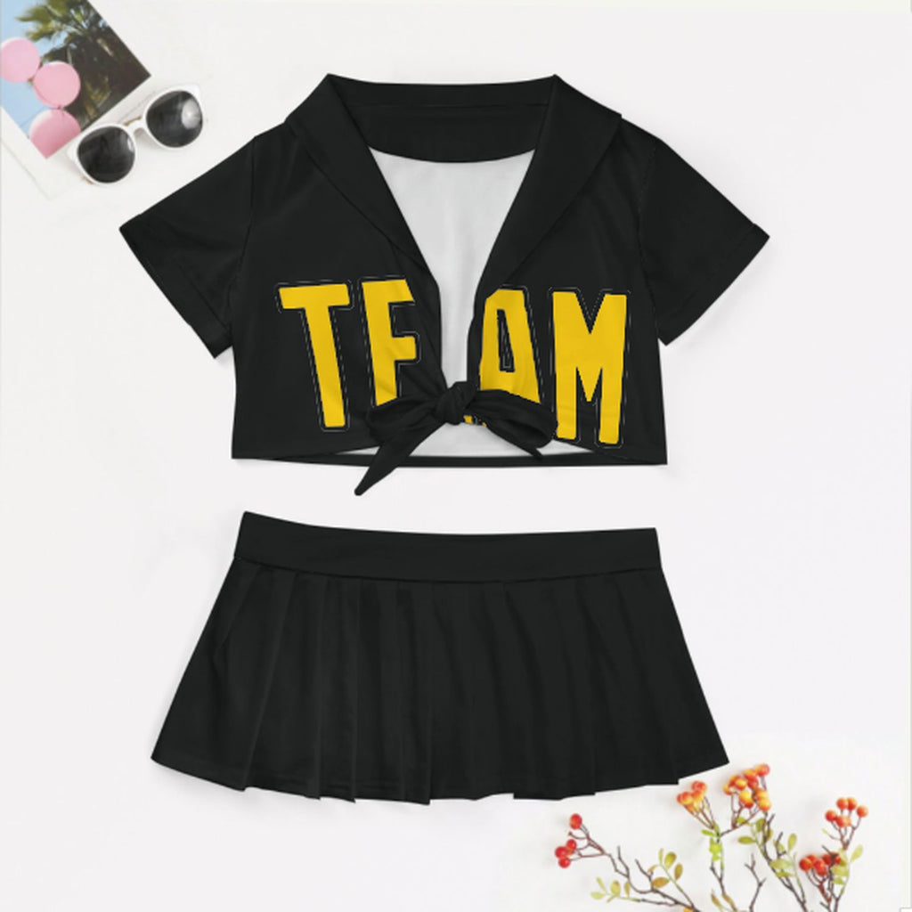 Custom Black Gold Cheerleading Uniform Set