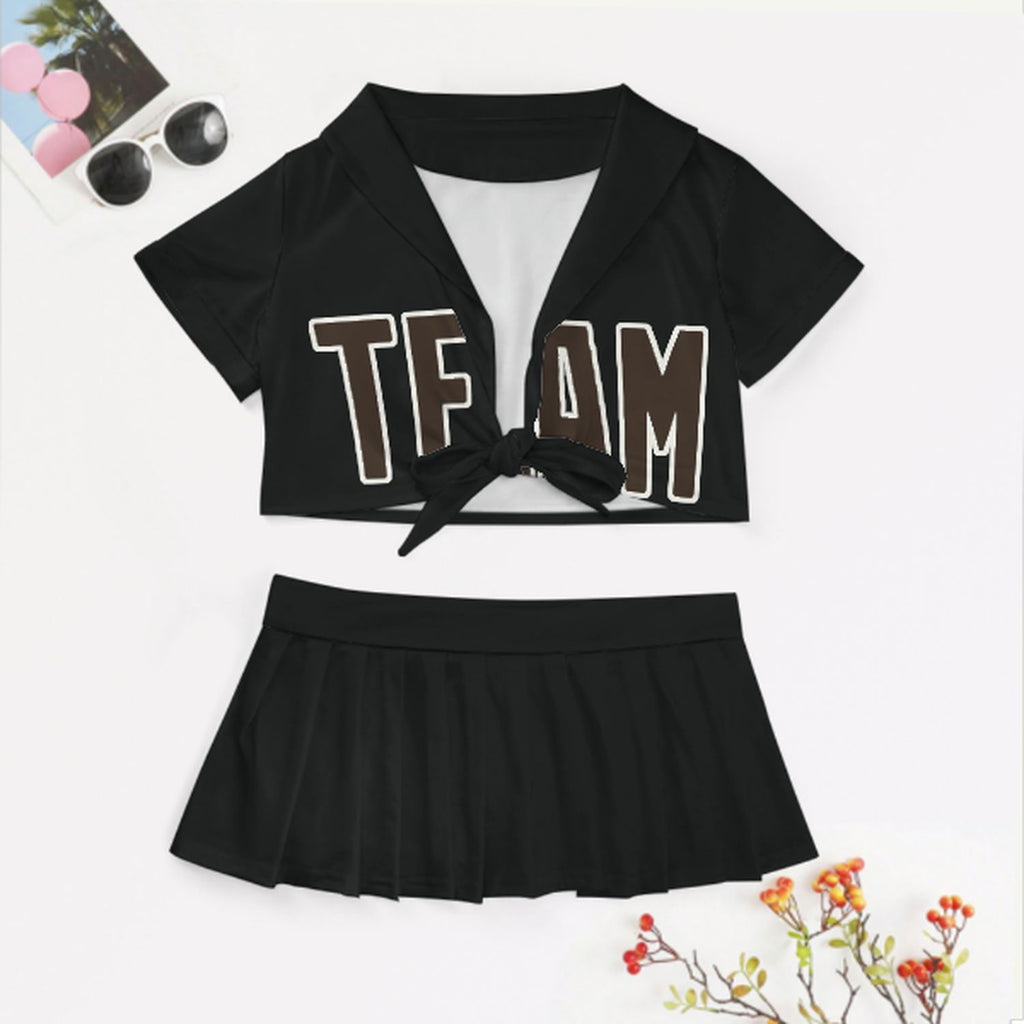 Custom Black Brown Cheerleading Uniform Set