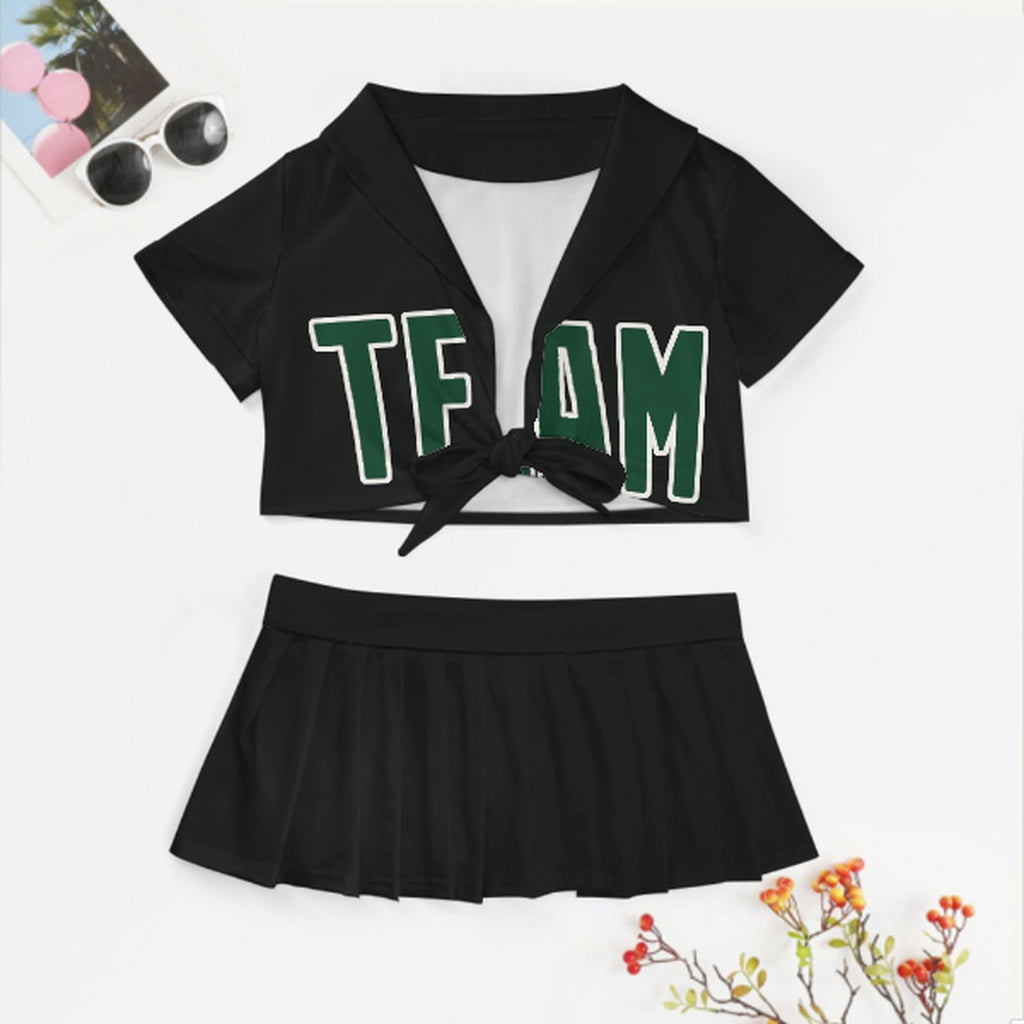 Custom Black Green Cheerleading Uniform Set