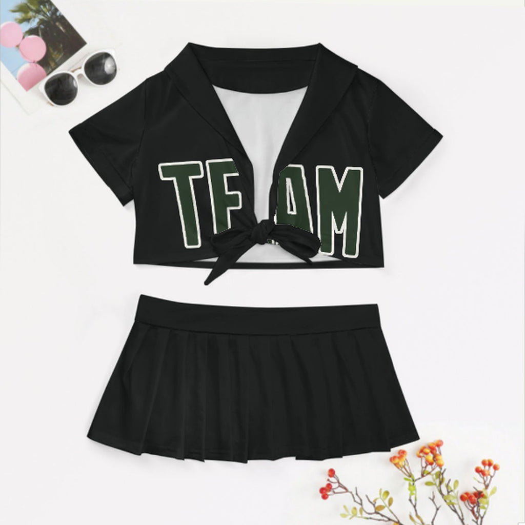 Custom Black Dark Green Cheerleading Uniform Set