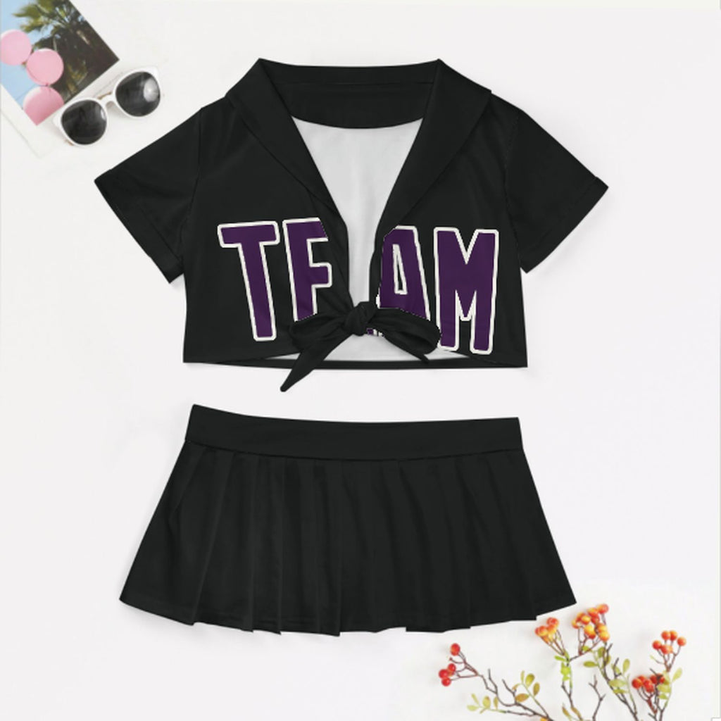 Custom Black Purple Cheerleading Uniform Set