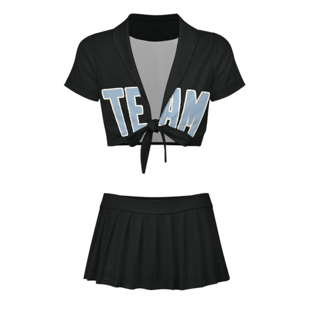 Custom Black Light Blue Cheerleading Uniform Set
