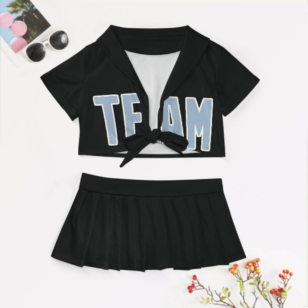 Custom Black Light Blue Cheerleading Uniform Set