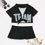 Custom Black Light Blue Cheerleading Uniform Set