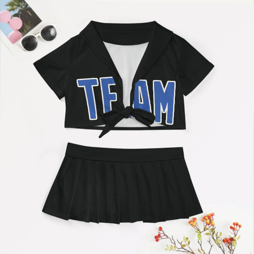 Custom Black Sky Blue Cheerleading Uniform Set