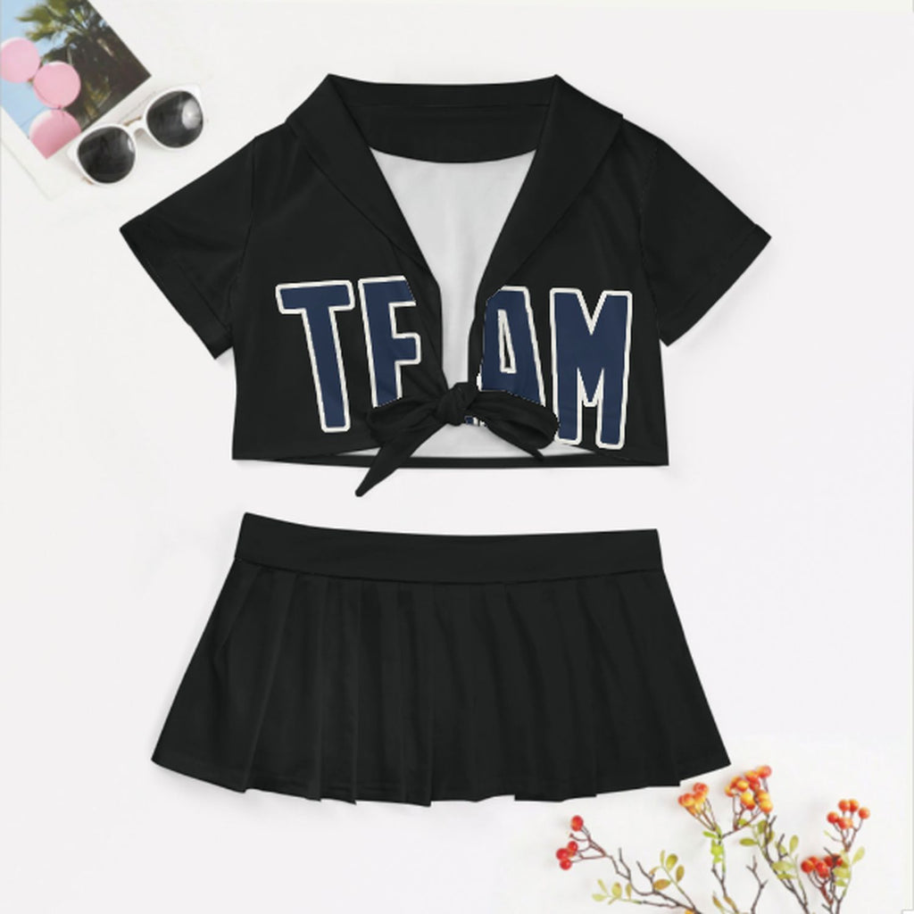 Custom Black Blue Cheerleading Uniform Set