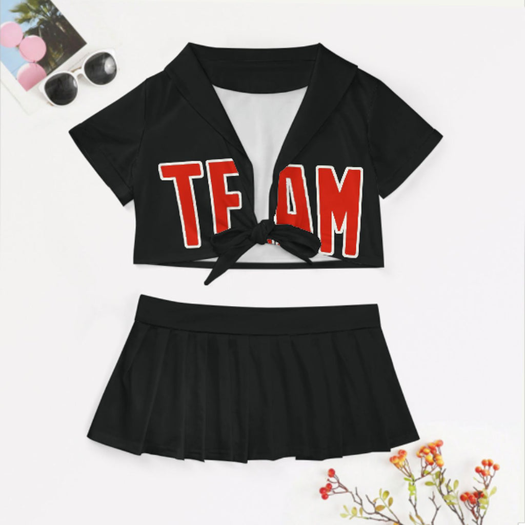 Custom Black Orange Red Cheerleading Uniform Set