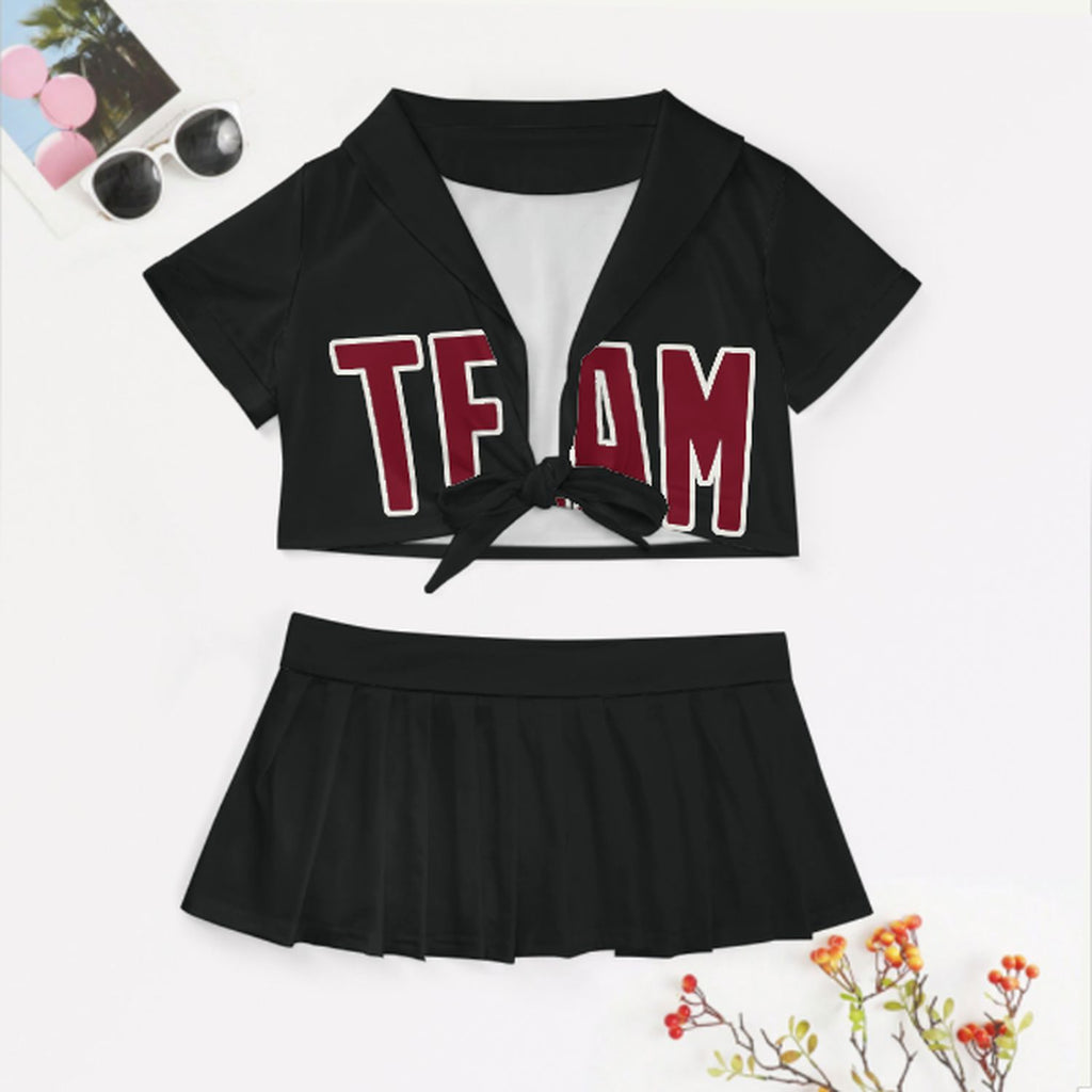 Custom Black Crimson Red Cheerleading Uniform Set