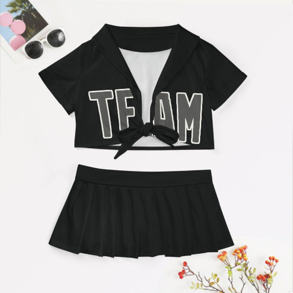 Custom Black Dark Grey Cheerleading Uniform Set