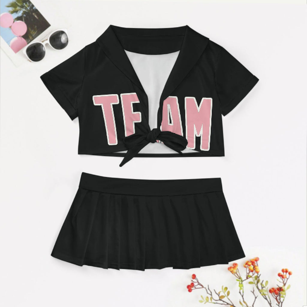 Custom Black Light Pink Cheerleading Uniform Set