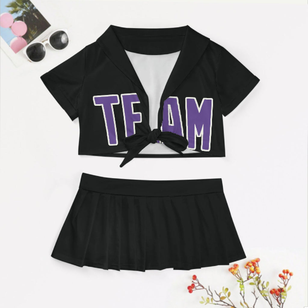 Custom Black Light Purple Cheerleading Uniform Set