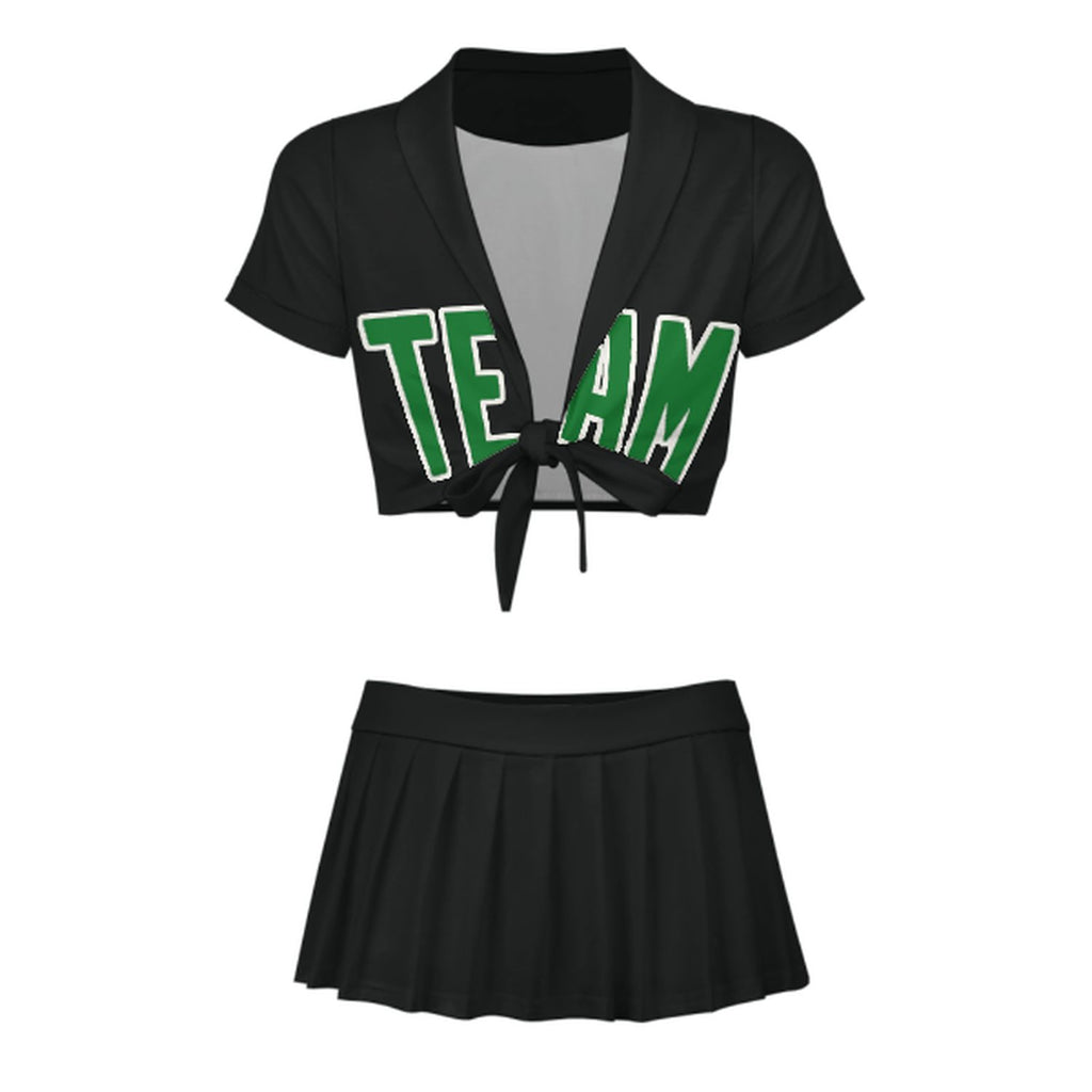 Custom Black Emerald Green Cheerleading Uniform Set