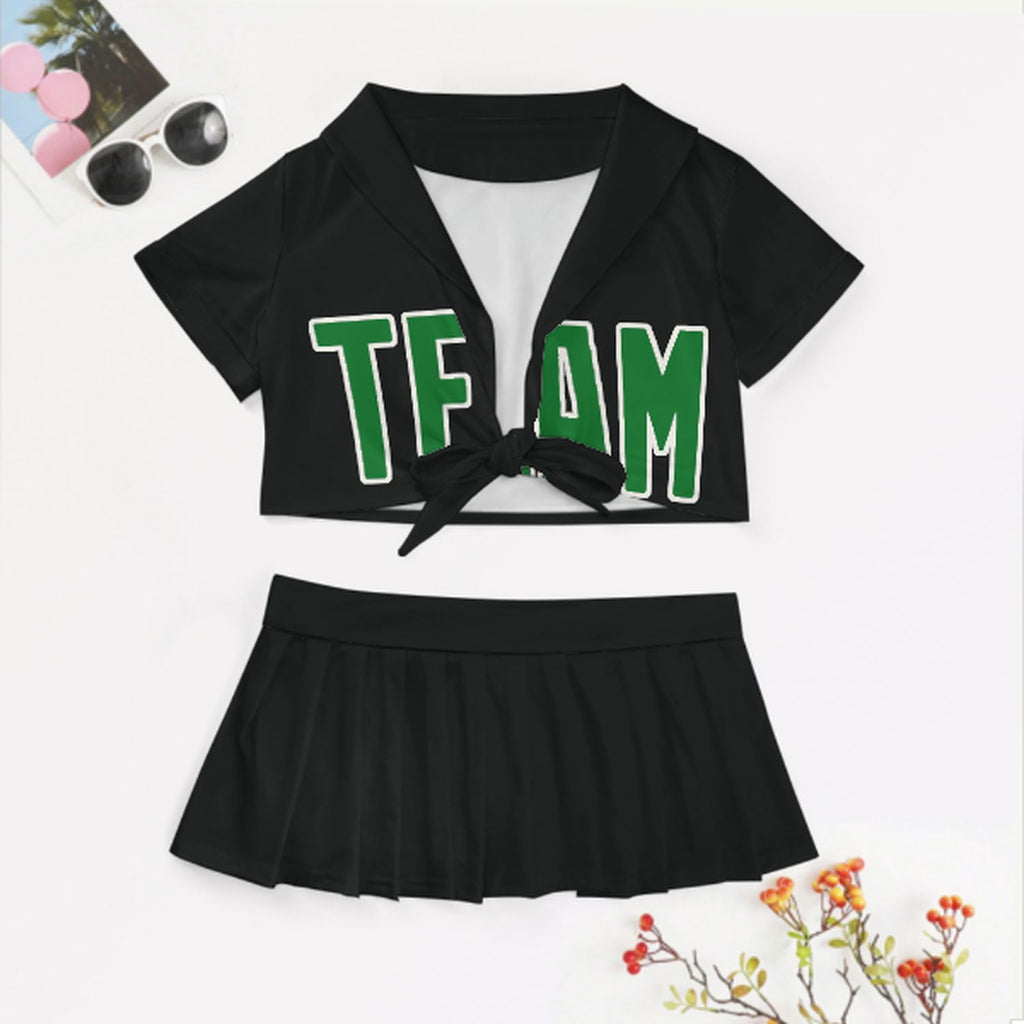 Custom Black Emerald Green Cheerleading Uniform Set