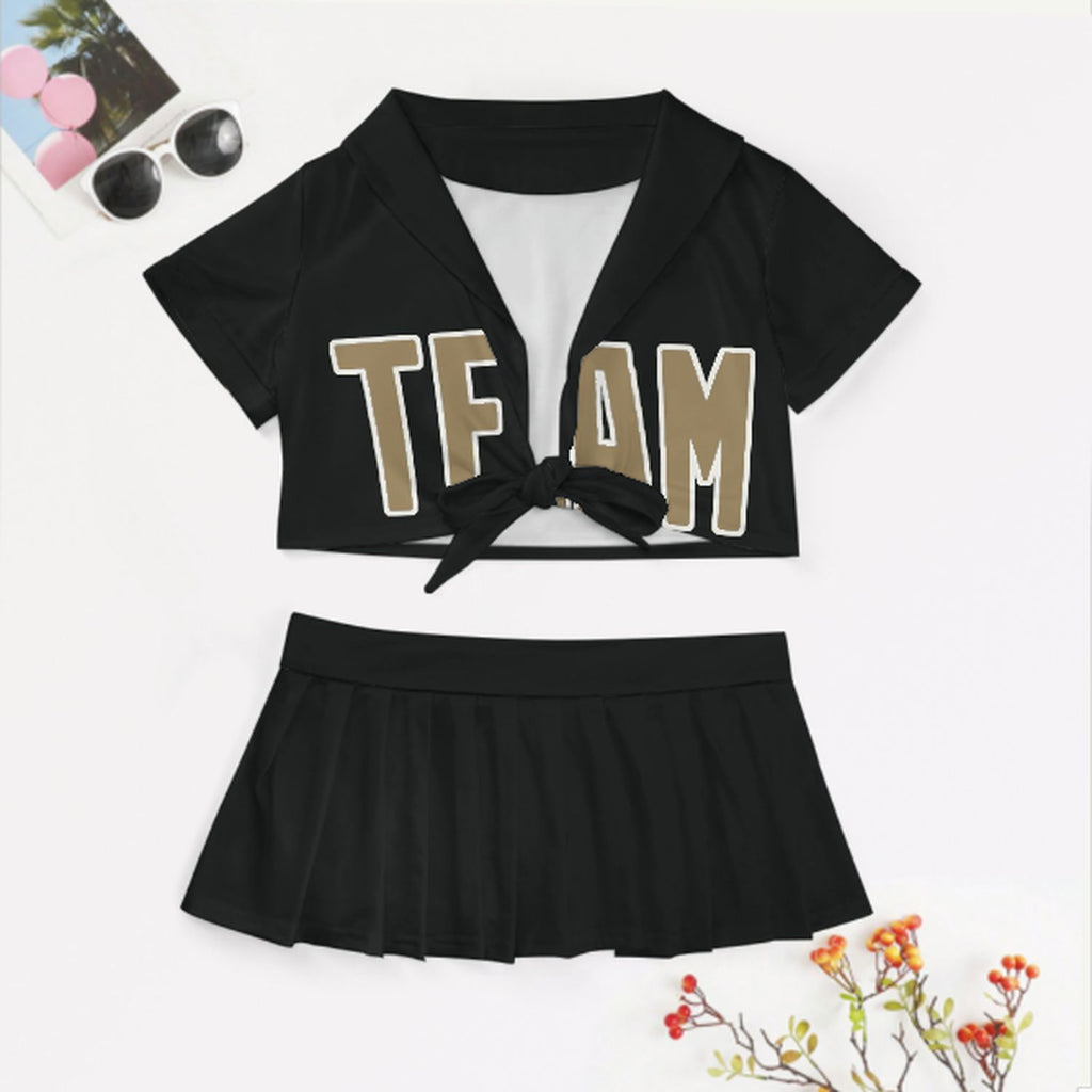 Custom Black Light Khaki Cheerleading Uniform Set