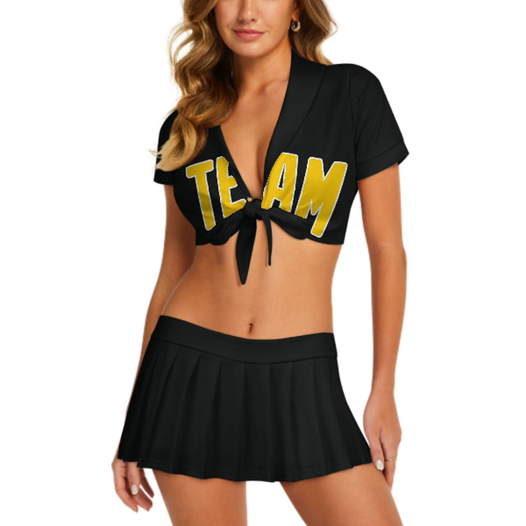 Custom Black Gold Cheerleading Uniform Set