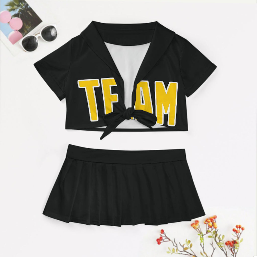 Custom Black Gold Cheerleading Uniform Set