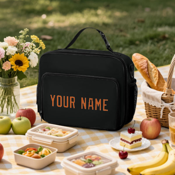 Custom Black Orange Lunch Bag