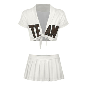 Custom White Brown Cheerleading Uniform Set