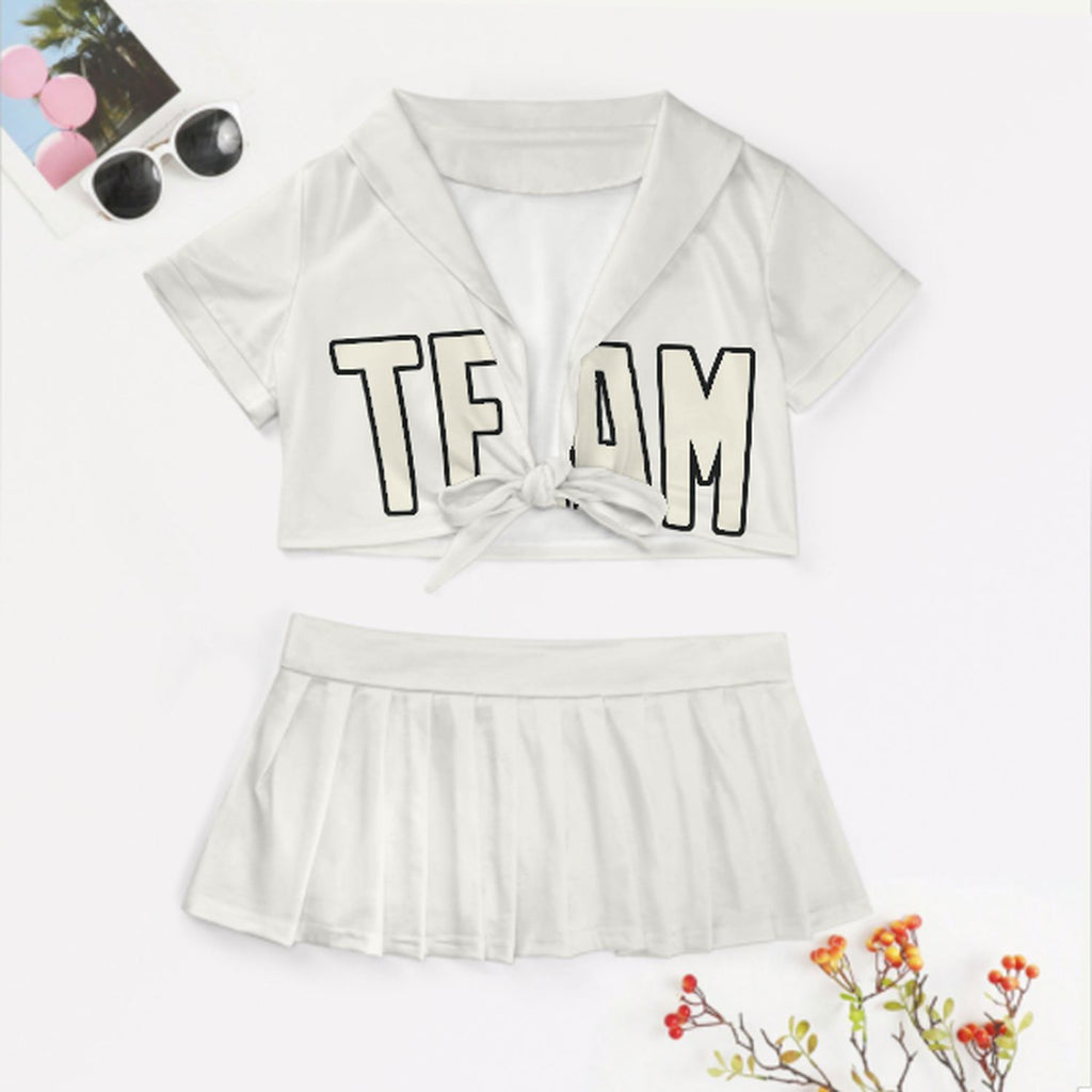 Custom White Cream Cheerleading Uniform Set