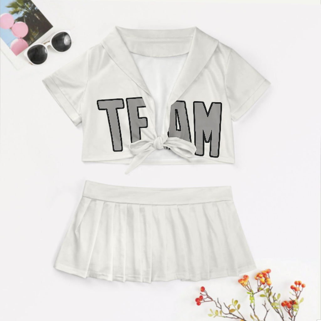 Custom White Gray Cheerleading Uniform Set