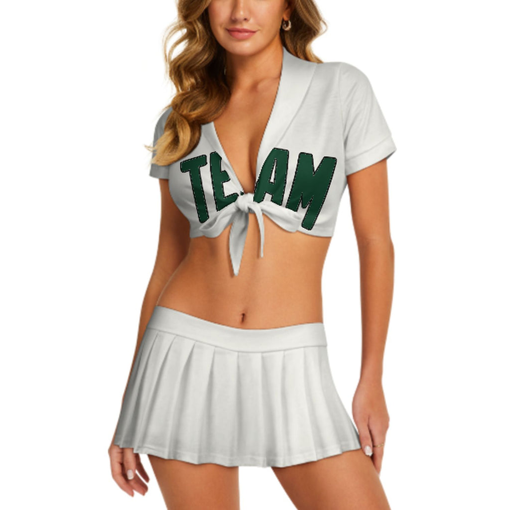 Custom White Green Cheerleading Uniform Set