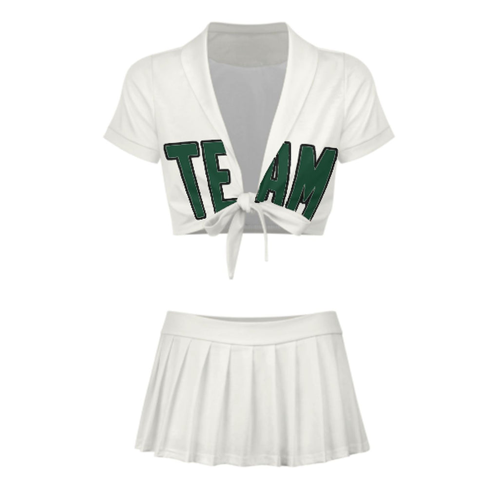 Custom White Green Cheerleading Uniform Set