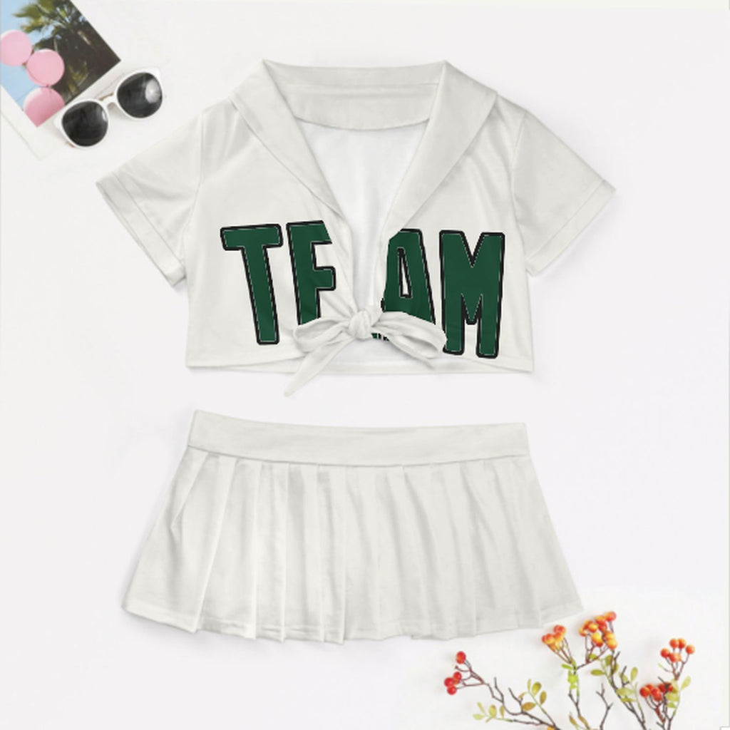 Custom White Green Cheerleading Uniform Set