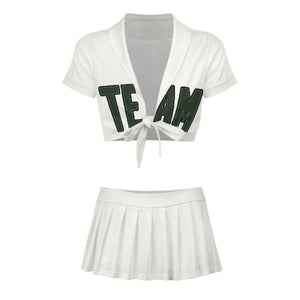 Custom White Dark Green Cheerleading Uniform Set