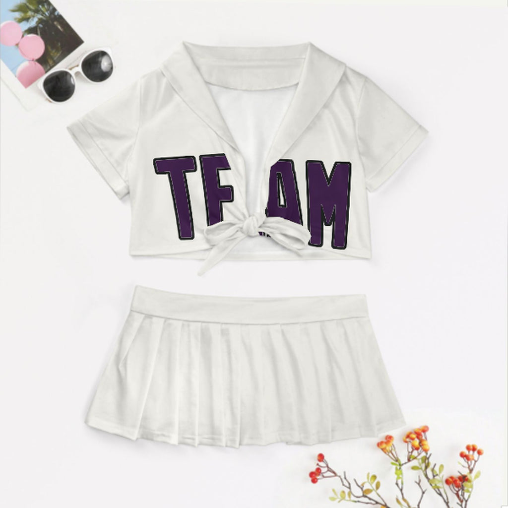 Custom White Purple Cheerleading Uniform Set