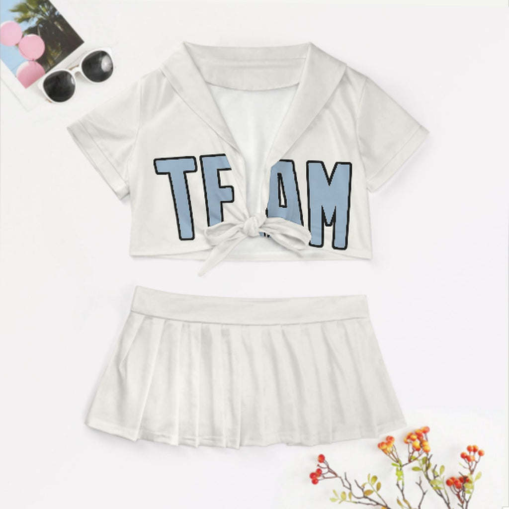Custom White Light Blue Cheerleading Uniform Set