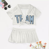 Custom White Light Blue Cheerleading Uniform Set