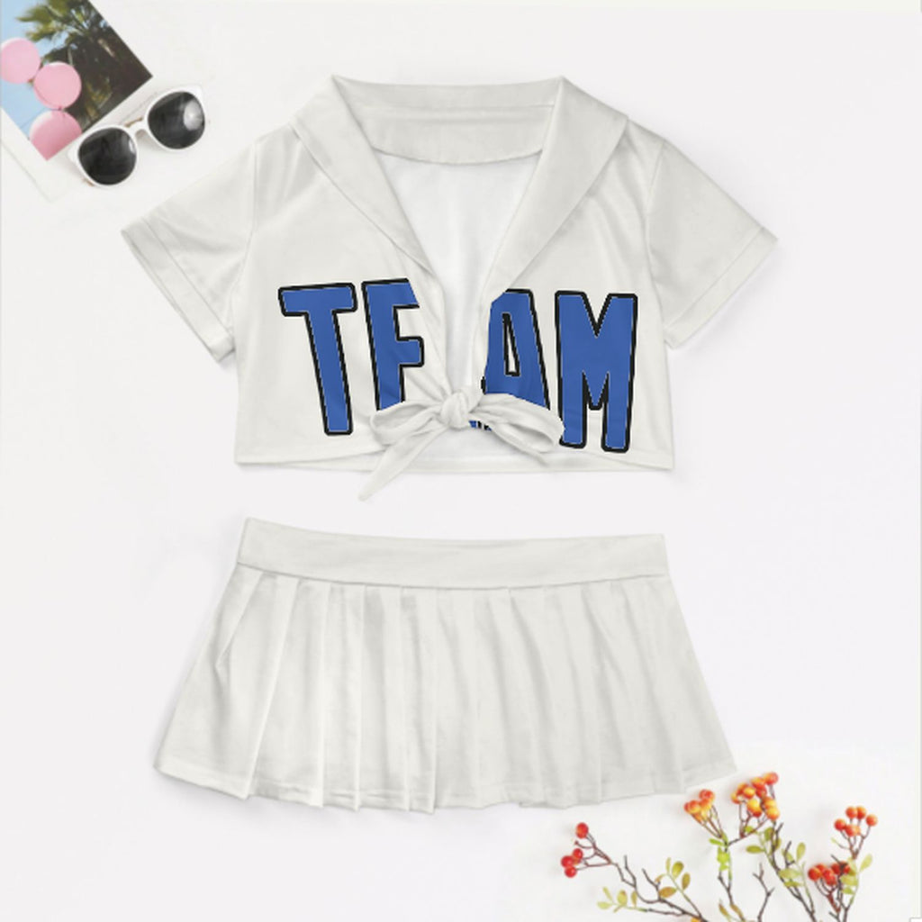 Custom White Sky Blue Cheerleading Uniform Set