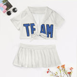 Custom White Sky Blue Cheerleading Uniform Set