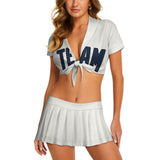 Custom White Blue Cheerleading Uniform Set