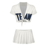 Custom White Blue Cheerleading Uniform Set