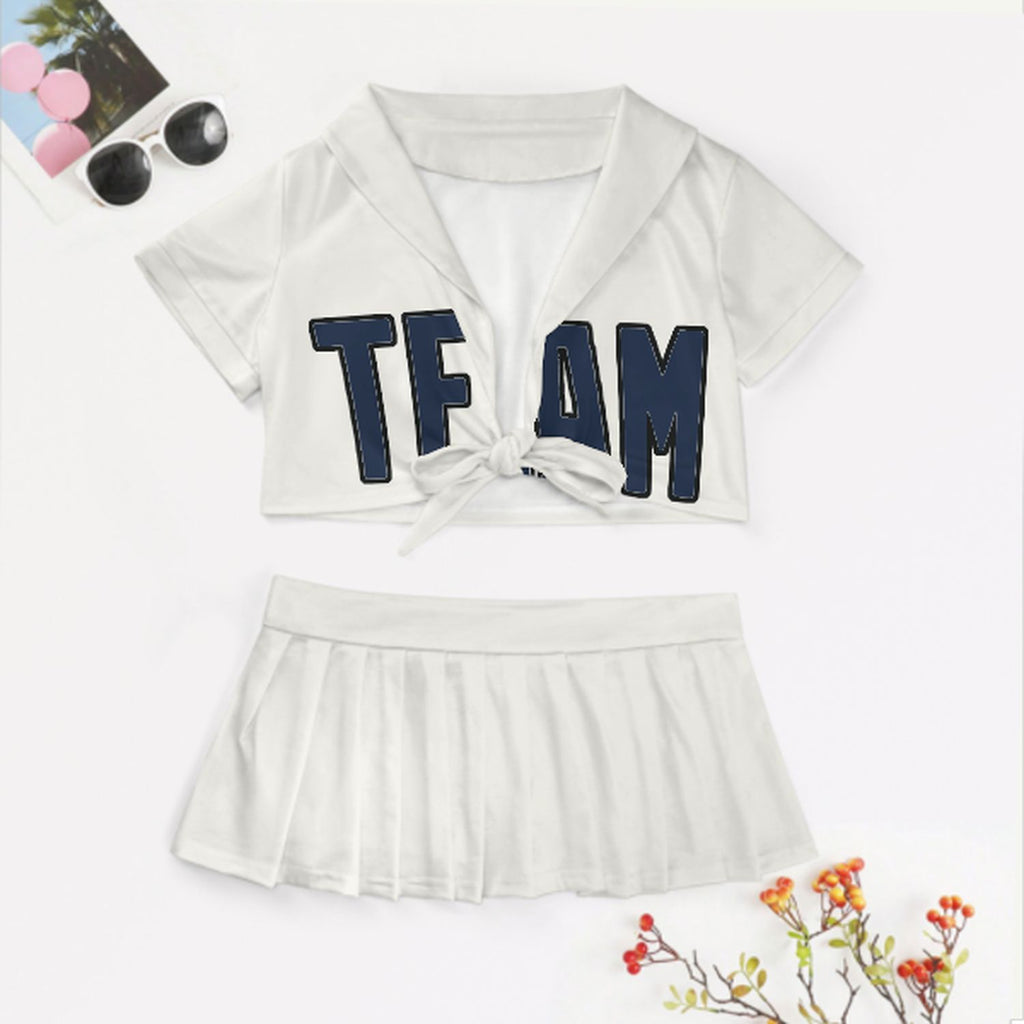 Custom White Blue Cheerleading Uniform Set