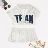Custom White Blue Cheerleading Uniform Set