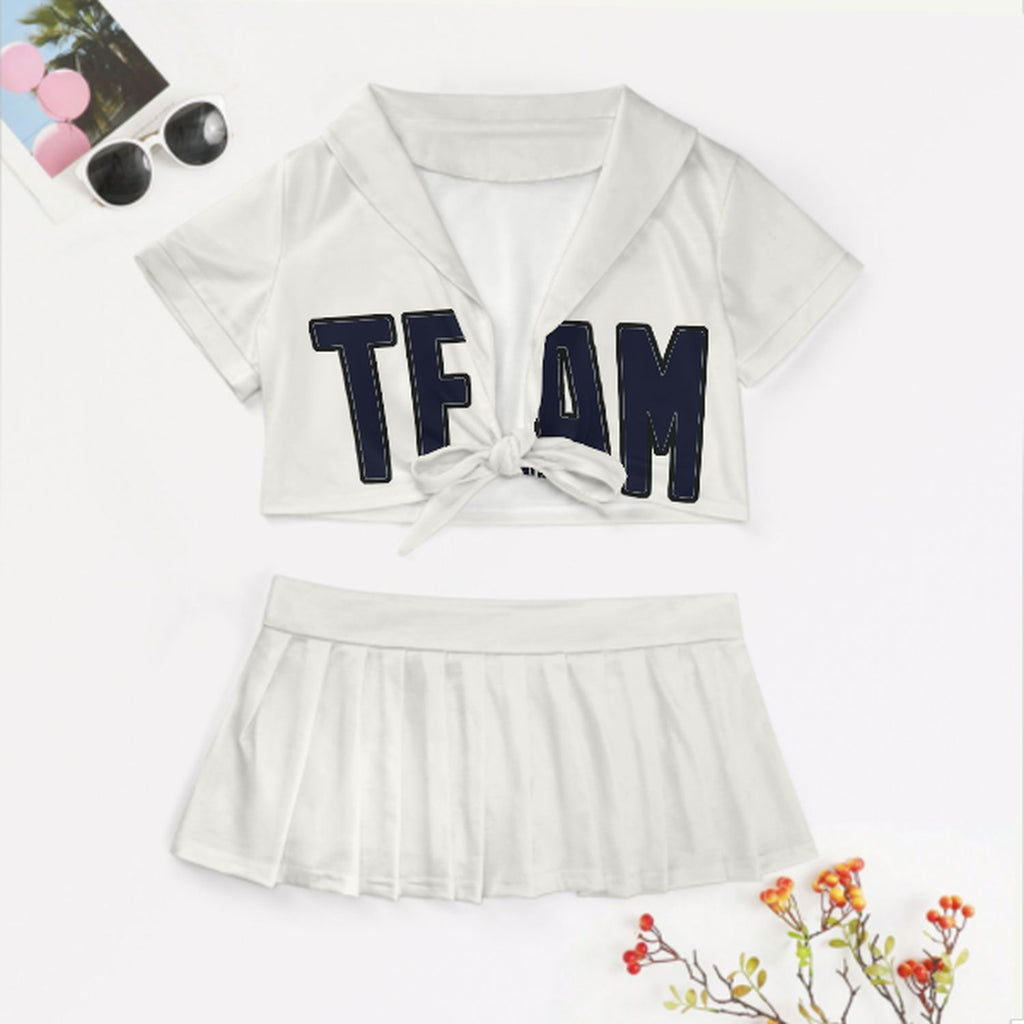 Custom White Navy Cheerleading Uniform Set