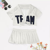 Custom White Navy Cheerleading Uniform Set