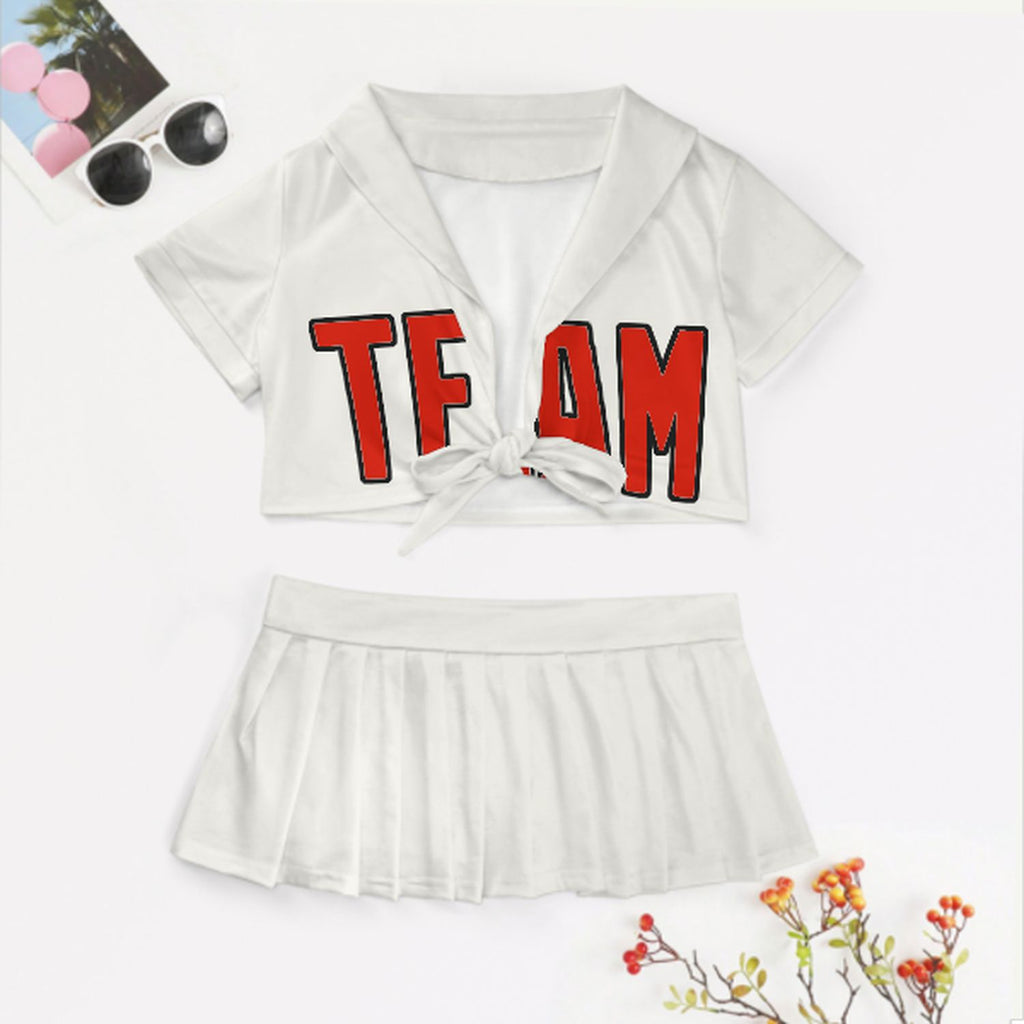 Custom White Orange Red Cheerleading Uniform Set