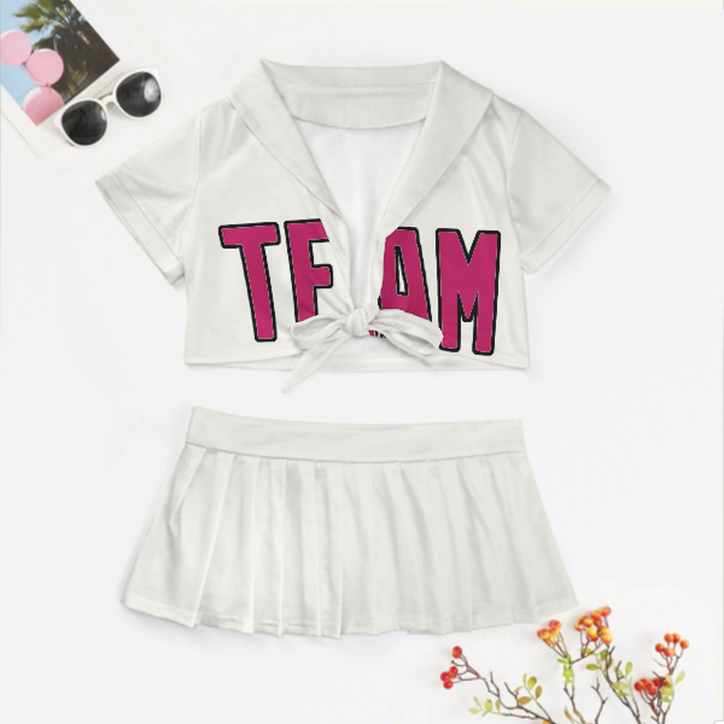 Custom White Pink Cheerleading Uniform Set