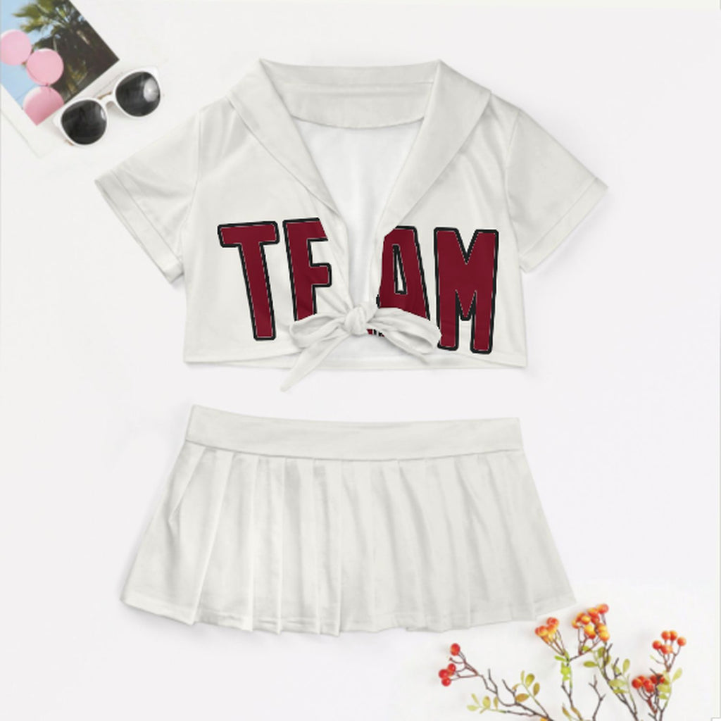 Custom White Crimson Red Cheerleading Uniform Set