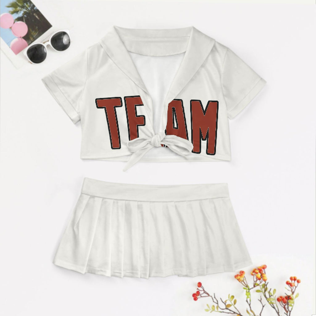 Custom White Coral Red Cheerleading Uniform Set
