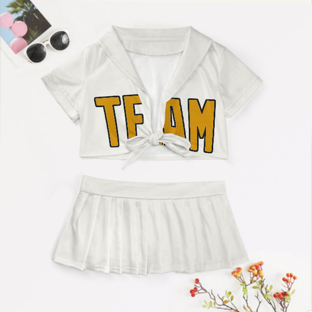 Custom White Yellow Cheerleading Uniform Set