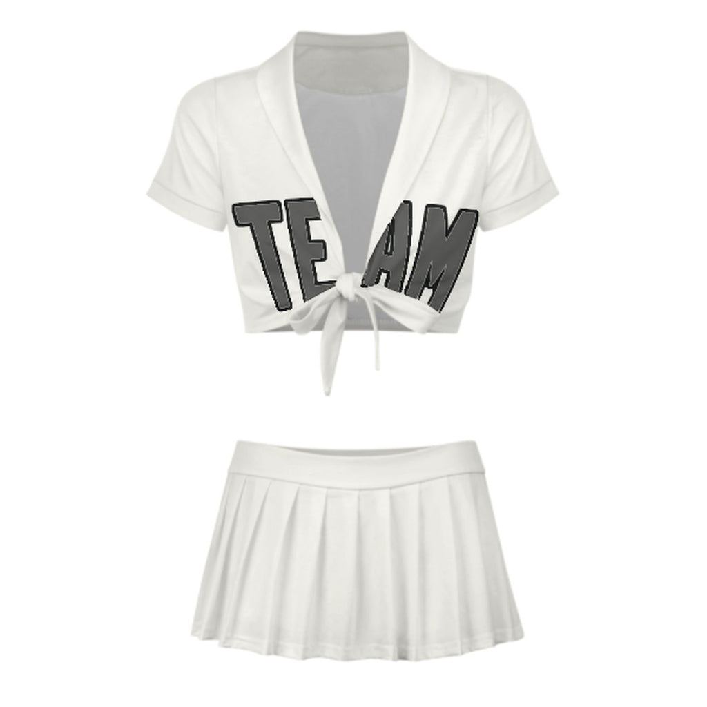Custom White Dark Grey Cheerleading Uniform Set