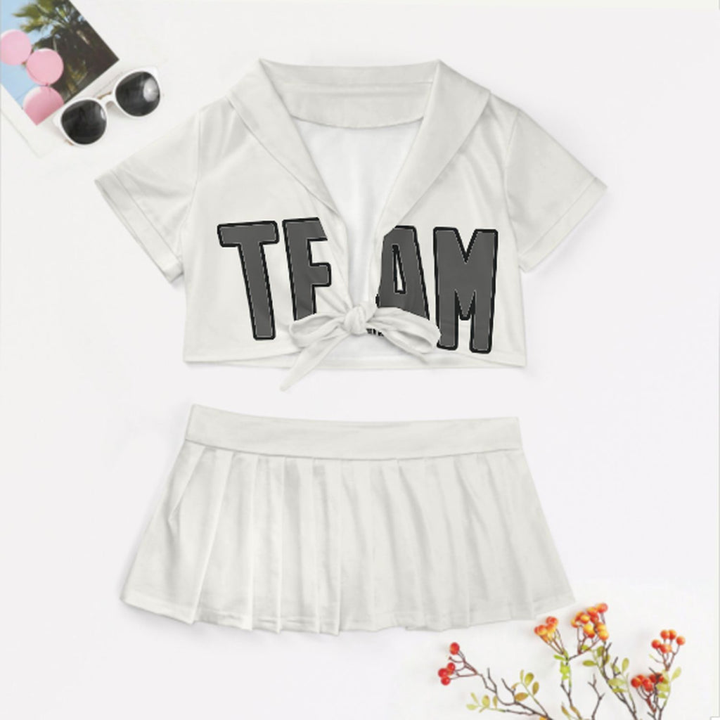 Custom White Dark Grey Cheerleading Uniform Set
