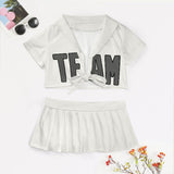 Custom White Dark Grey Cheerleading Uniform Set